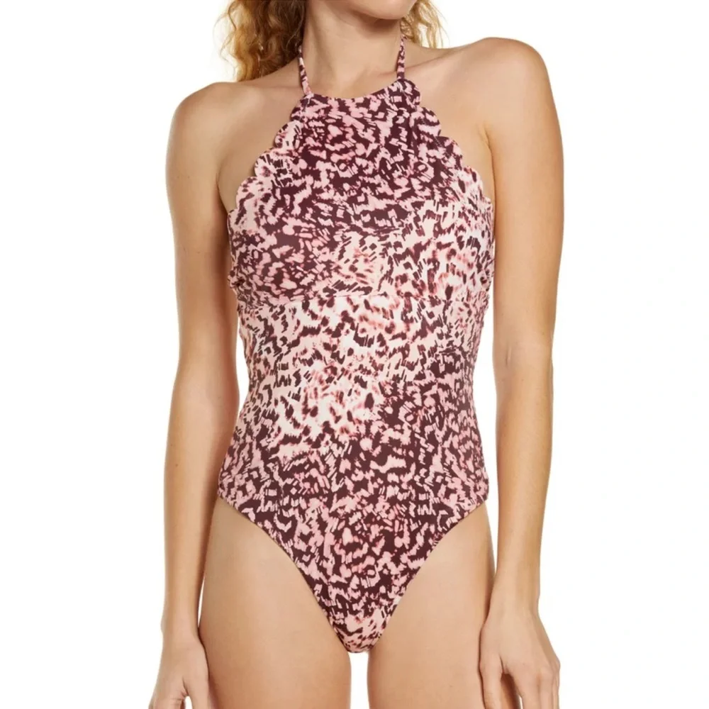 NWOT Chelsea 28 High Neck Scalloped One-Piece Swimsuit - XXL